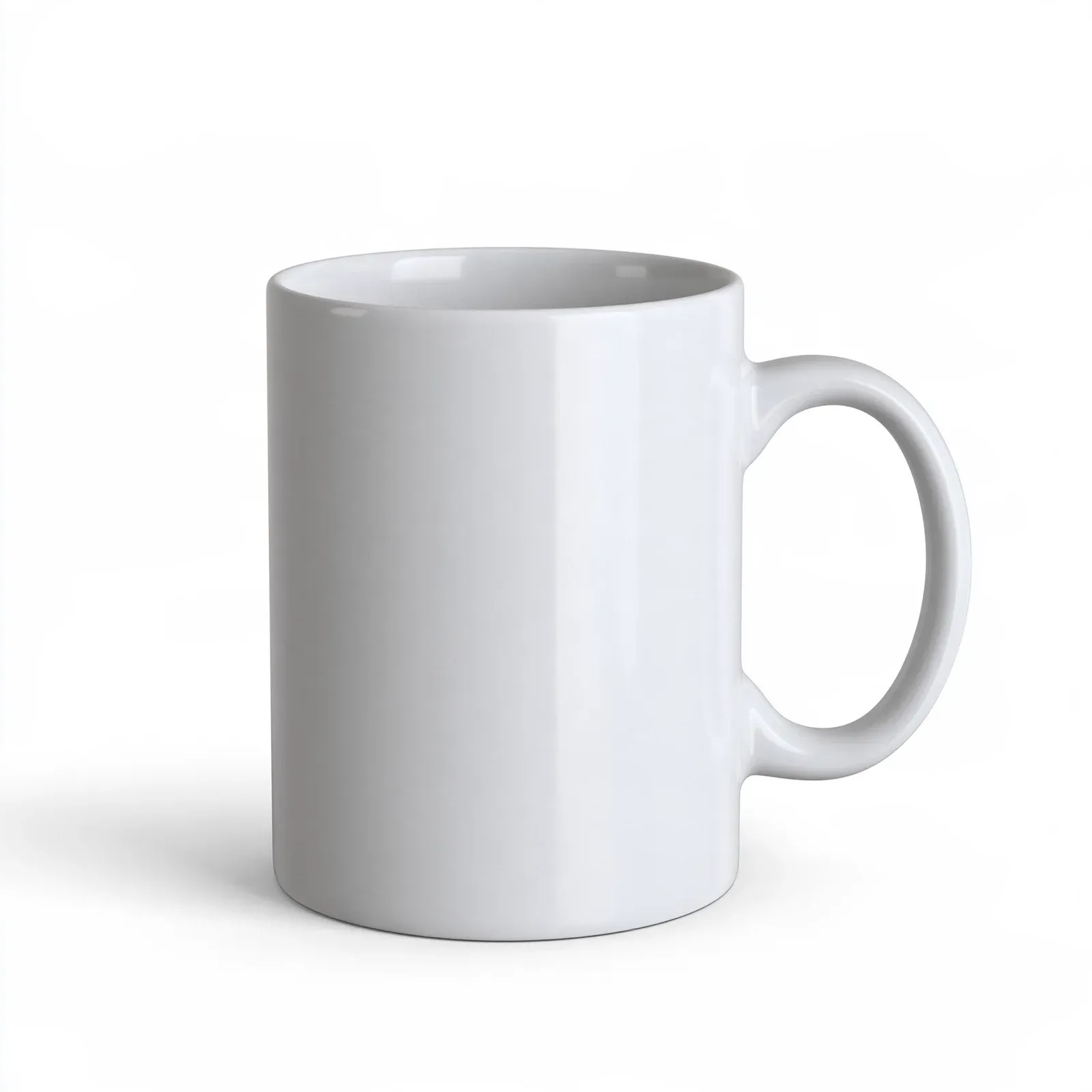 A ceramic mug rendered in a neutral studio, glazed body with a plain handle.