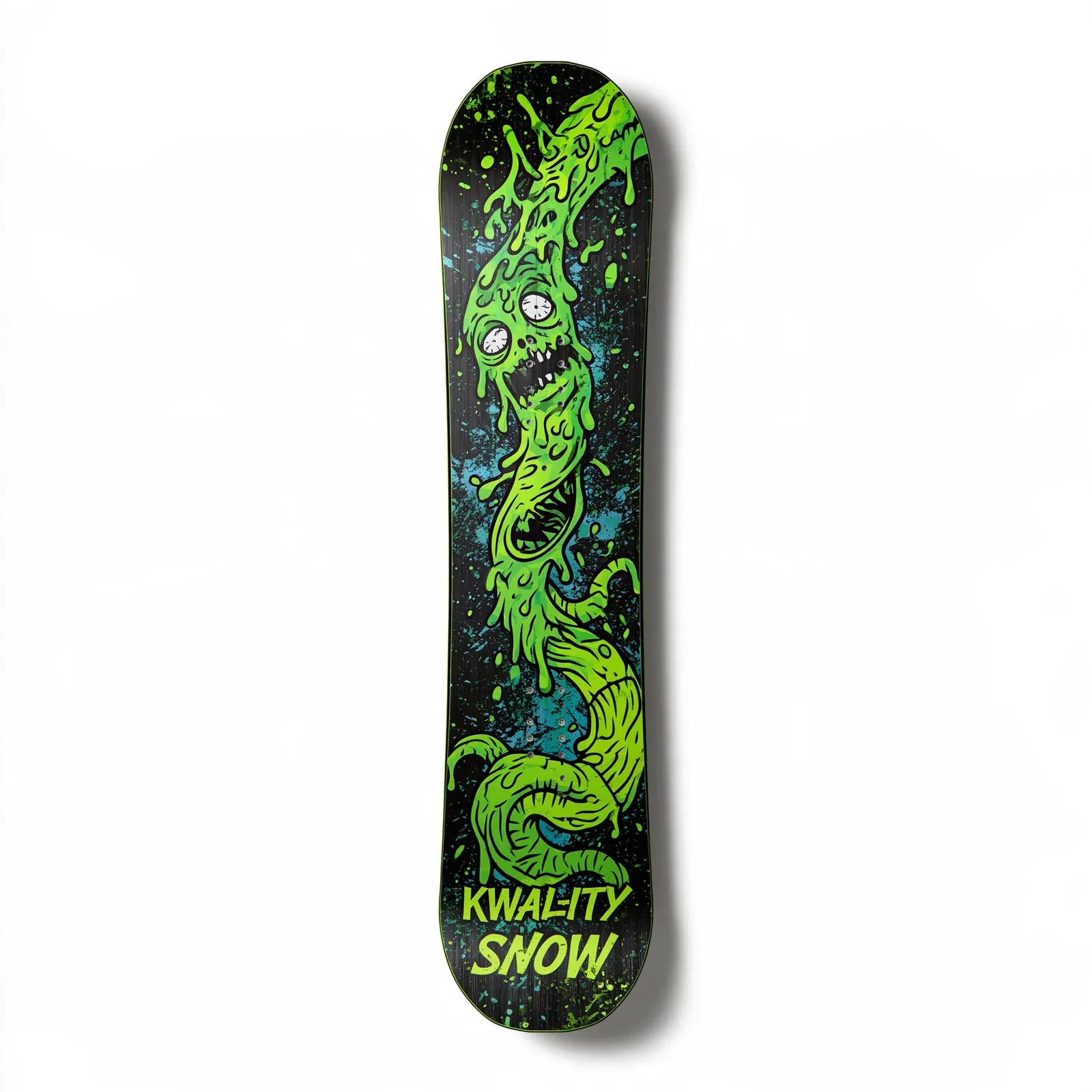 Two snowboards standing upright, studio lit.