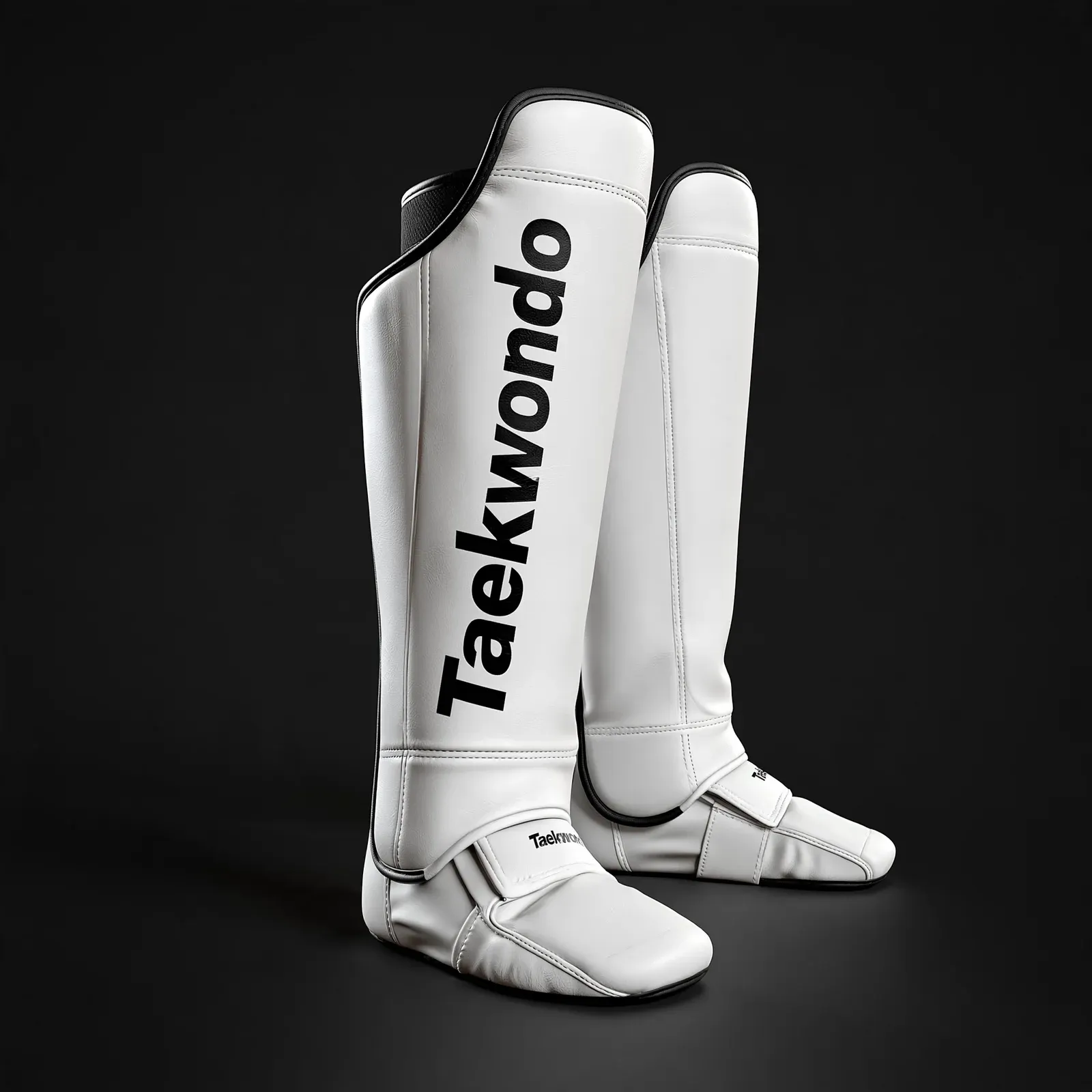 Taekwondo gear on a neutral ground, studio lit.